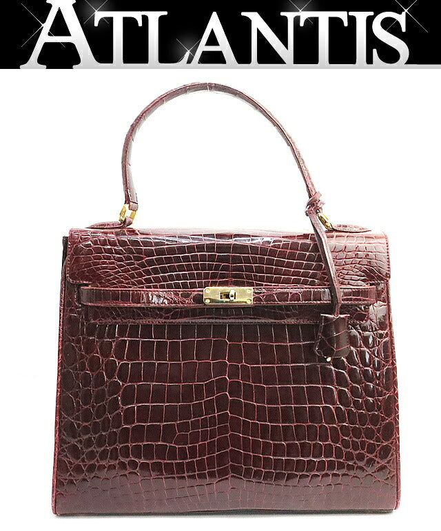 Luxury Real Crocodile Handbag Bordeaux GHW Size ONE SIZE