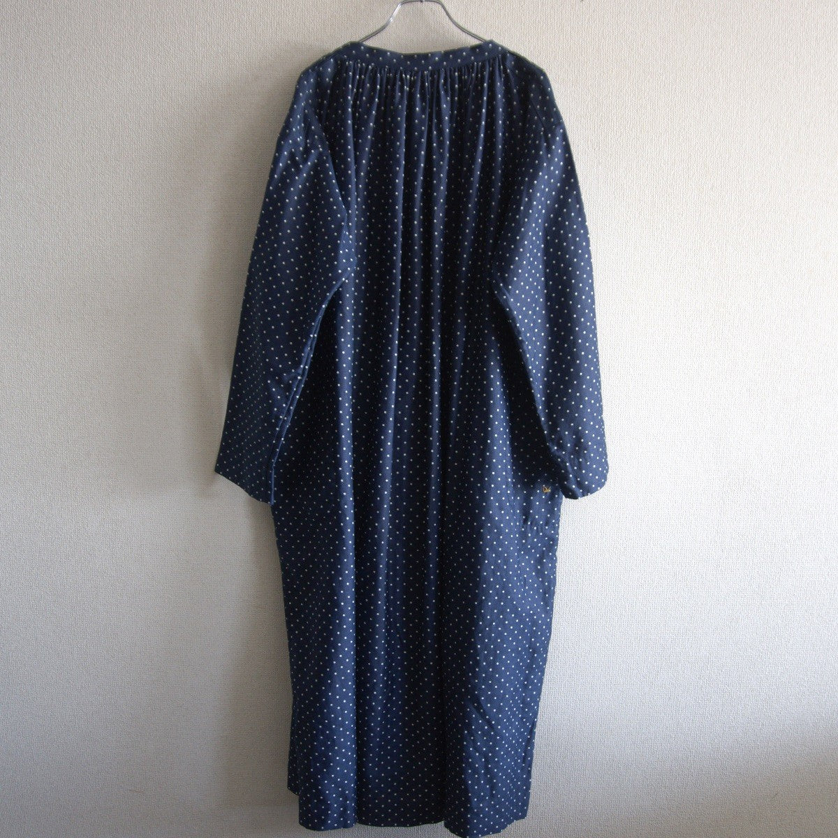 45R Lapis Indigo Dot Print Cotton Smock Dress Size ONE SIZE