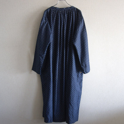 45R Lapis Indigo Dot Print Cotton Smock Dress Size ONE SIZE