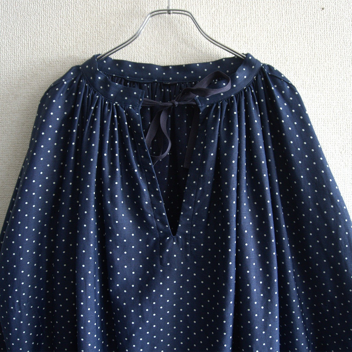 45R Lapis Indigo Dot Print Cotton Smock Dress Size ONE SIZE