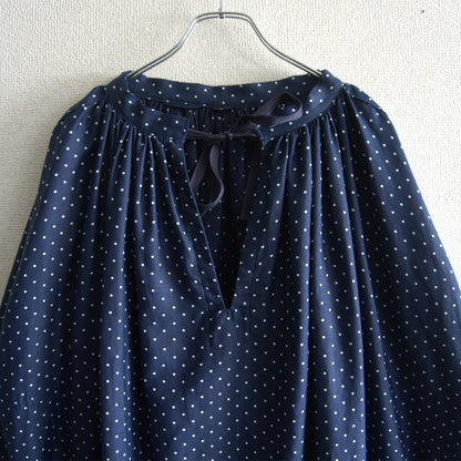 45R Lapis Indigo Dot Print Cotton Smock Dress Size ONE SIZE