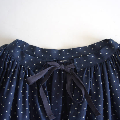 45R Lapis Indigo Dot Print Cotton Smock Dress Size ONE SIZE