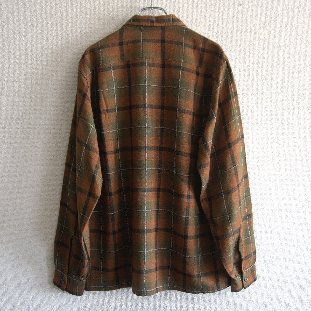 60s Vintage shirt 60s Plaid camp shirt Brown Size M