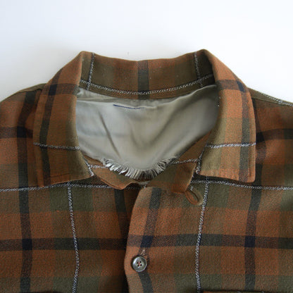 60s Vintage shirt 60s Plaid camp shirt Brown Size M