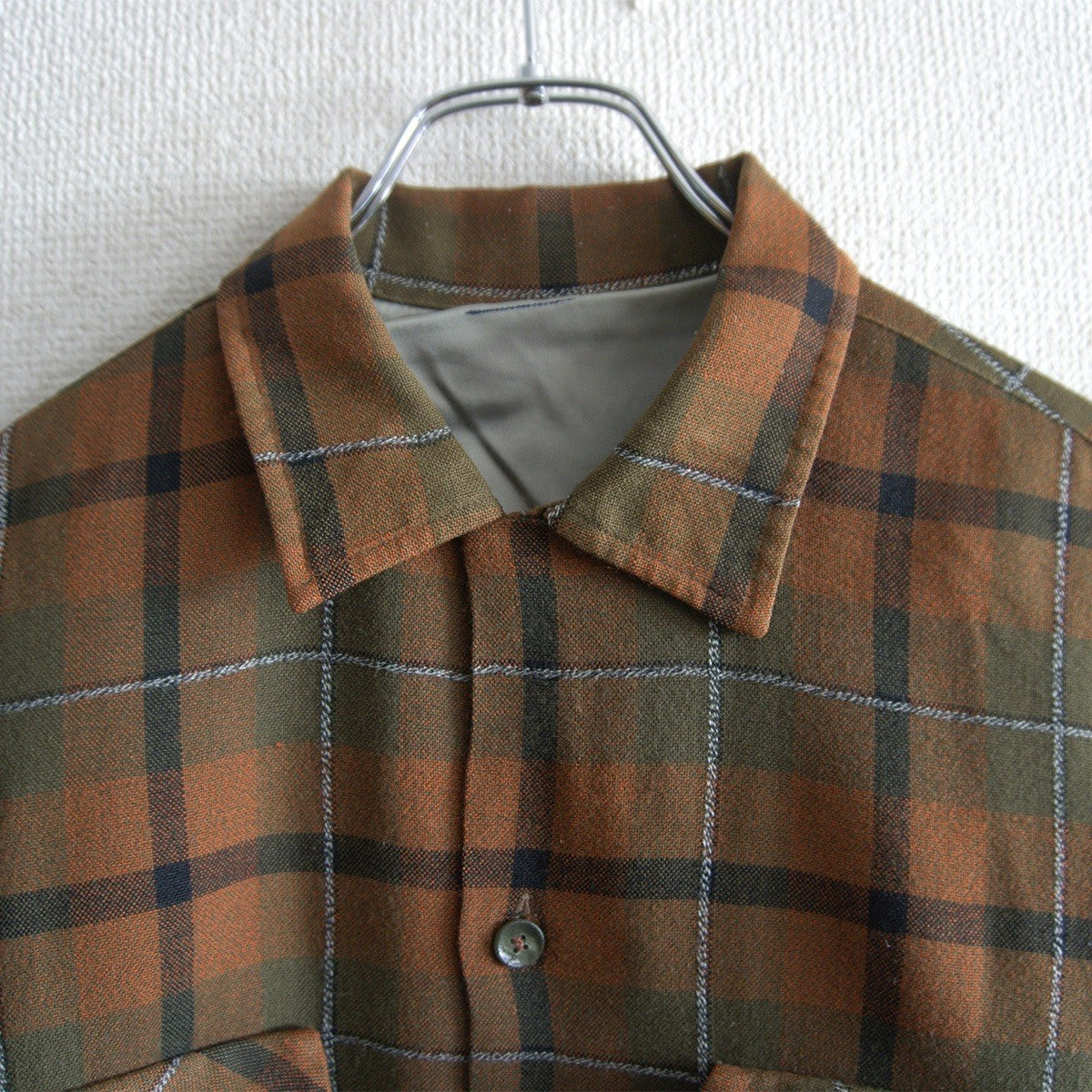 60s Vintage shirt 60s Plaid camp shirt Brown Size M