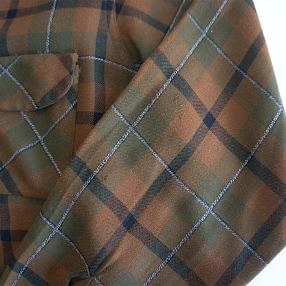 60s Vintage shirt 60s Plaid camp shirt Brown Size M