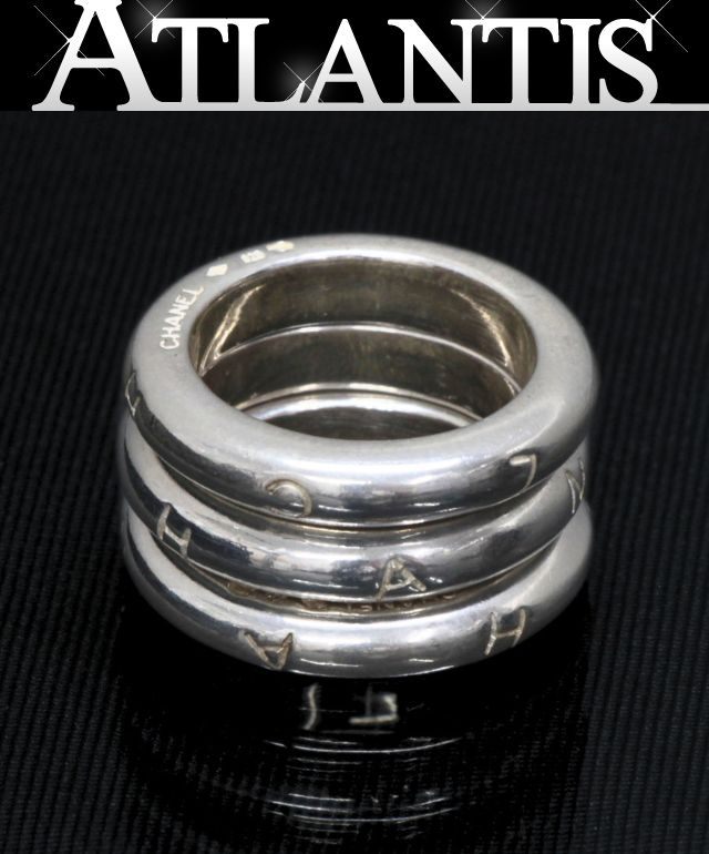 CHANEL Logo Triple Sterling Silver Ring Size ONE SIZE