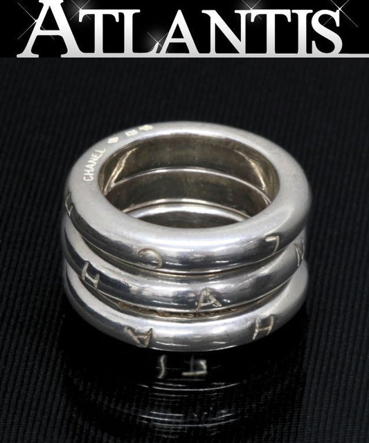 CHANEL Logo Triple Sterling Silver Ring Size ONE SIZE