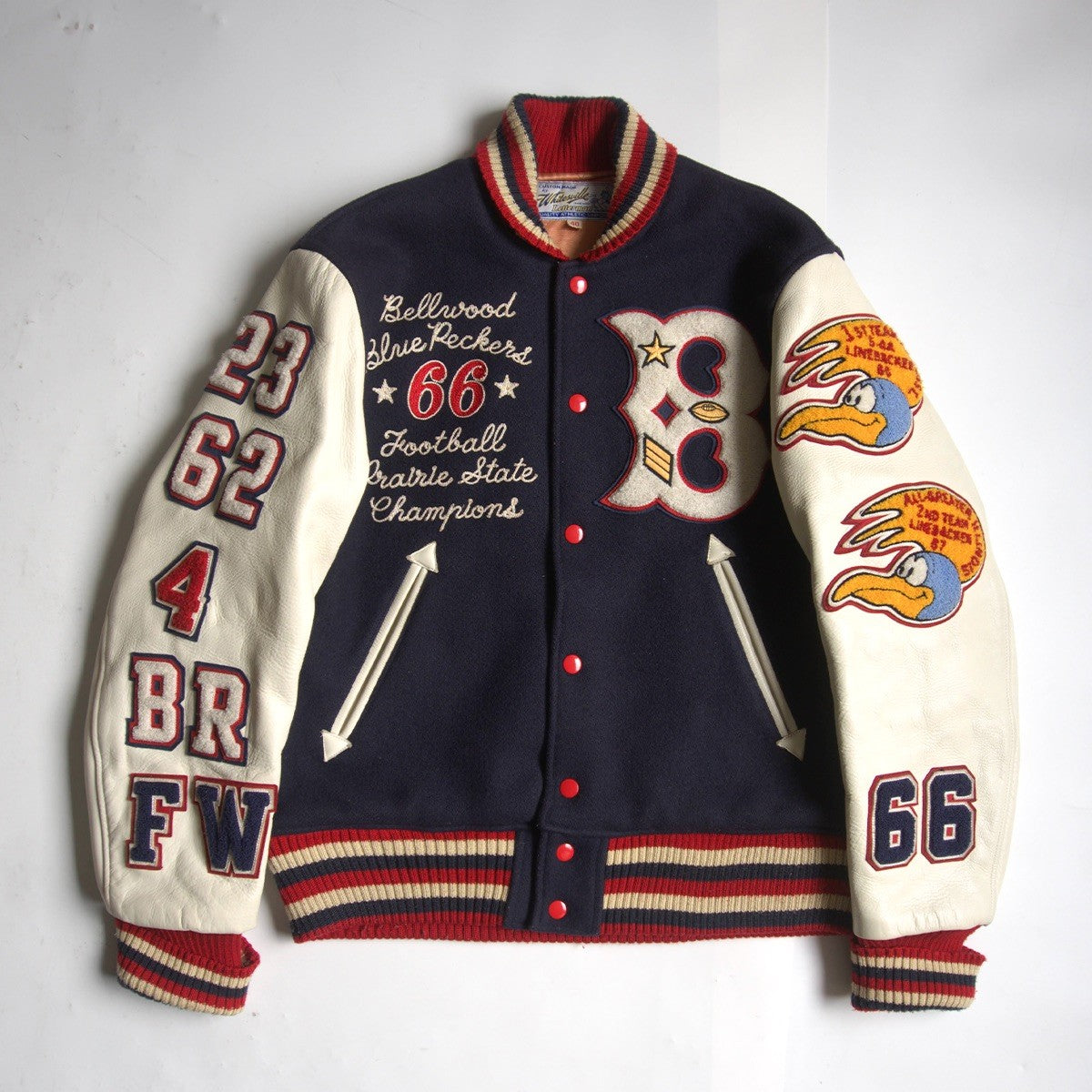 Whitesville Embellished Leather Varsity Jacket Size 40