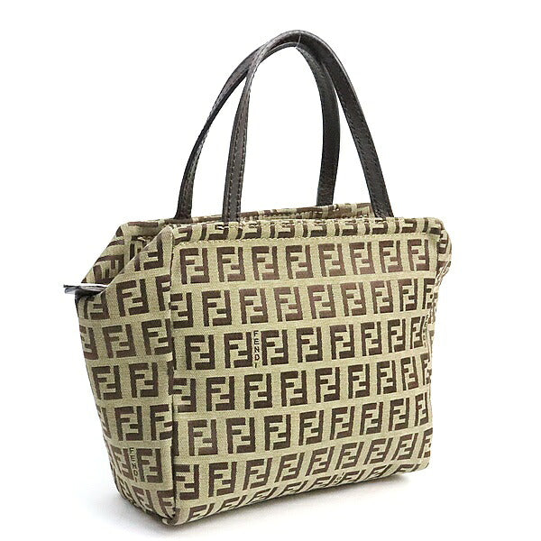 FENDI Zucchino Canvas Leather Mini Bag Brown Size ONE SIZE