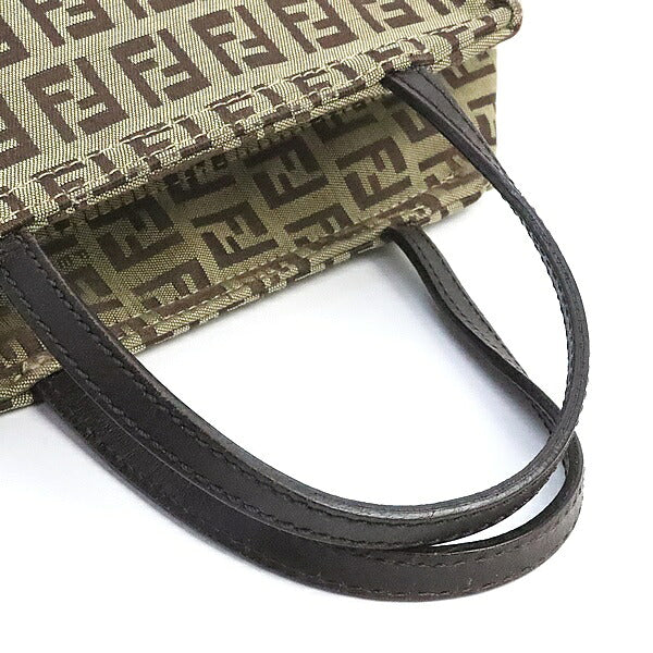 FENDI Zucchino Canvas Leather Mini Bag Brown Size ONE SIZE
