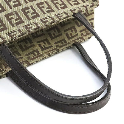 FENDI Zucchino Canvas Leather Mini Bag Brown Size ONE SIZE