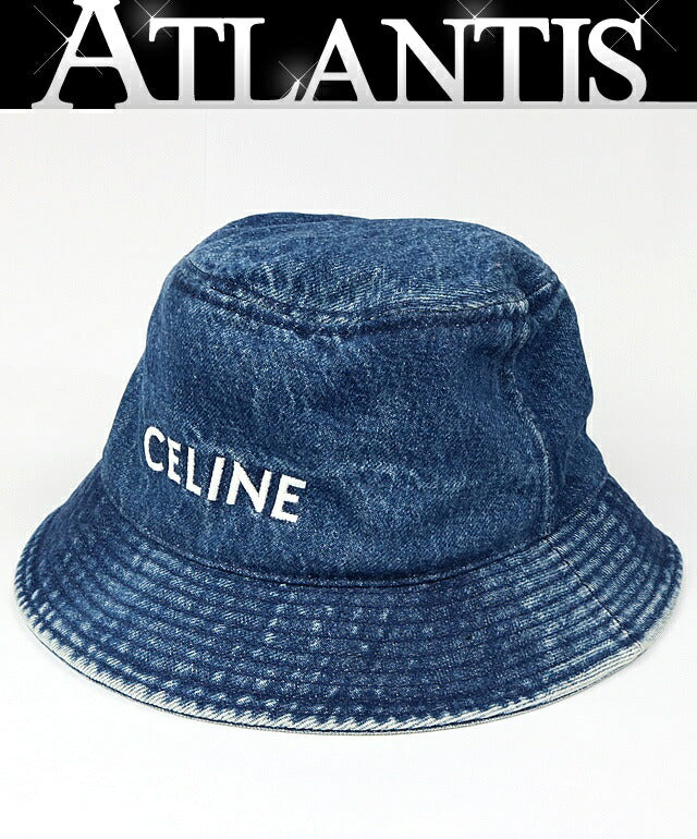 CELINE Logo Embroidered Denim Bucket Hat Blue Size S