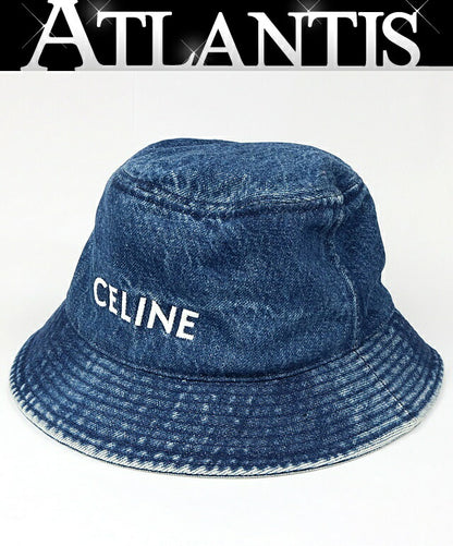 CELINE Logo Embroidered Denim Bucket Hat Blue Size S