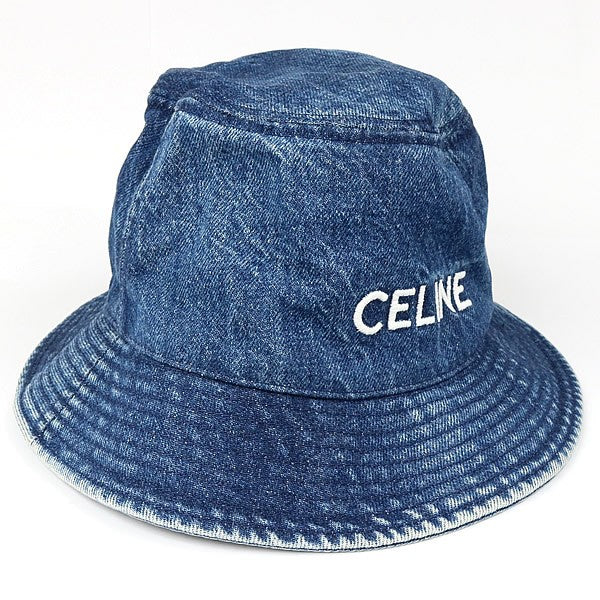 CELINE Logo Embroidered Denim Bucket Hat Blue Size S