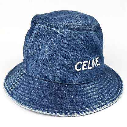 CELINE Logo Embroidered Denim Bucket Hat Blue Size S