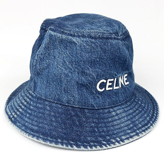 CELINE Logo Embroidered Denim Bucket Hat Blue Size S