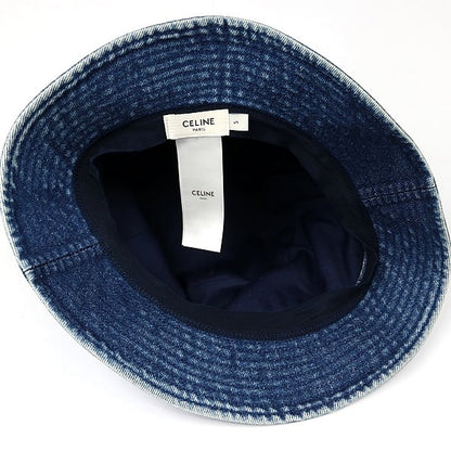CELINE Logo Embroidered Denim Bucket Hat Blue Size S