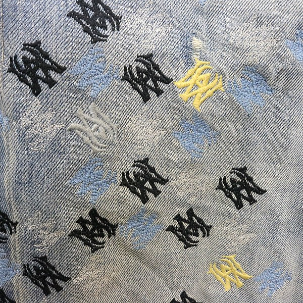 AMIRI Logo Embroidered Distressed Flare Denim Blue Size 32