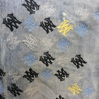 AMIRI Logo Embroidered Distressed Flare Denim Blue Size 32