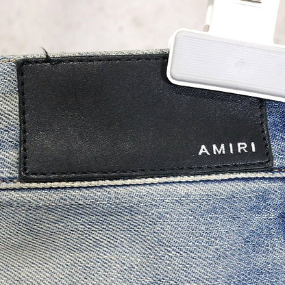 AMIRI Logo Embroidered Distressed Flare Denim Blue Size 32
