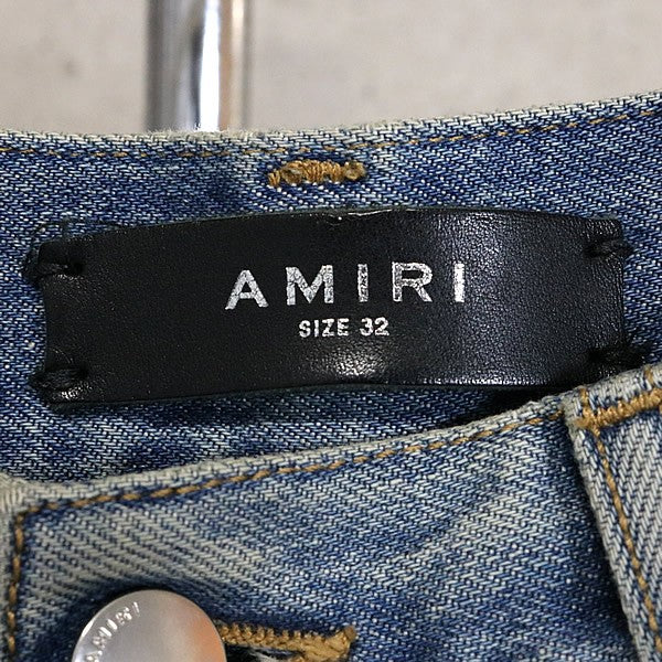AMIRI Logo Embroidered Distressed Flare Denim Blue Size 32