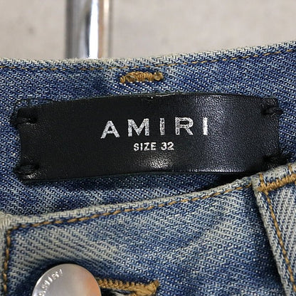 AMIRI Logo Embroidered Distressed Flare Denim Blue Size 32