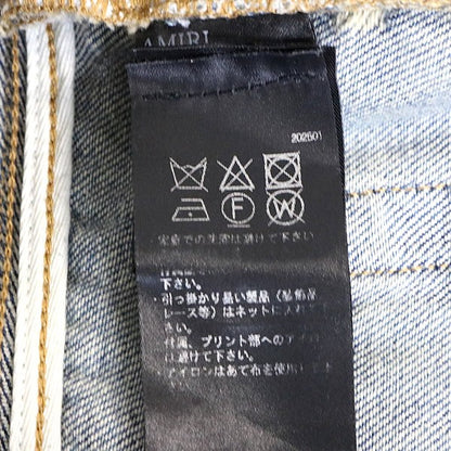 AMIRI Logo Embroidered Distressed Flare Denim Blue Size 32