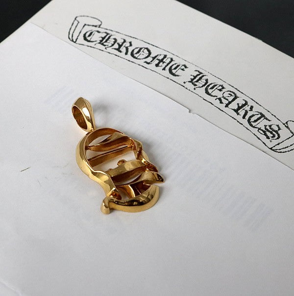 CHROME HEARTS 22K Vertical Logo Pendant Charm Size ONE Gold