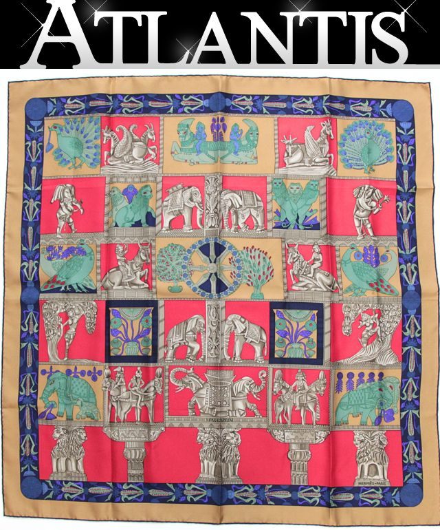 HERMES Carré 90 "TORANA" Silk Scarf Red Size ONE SIZE