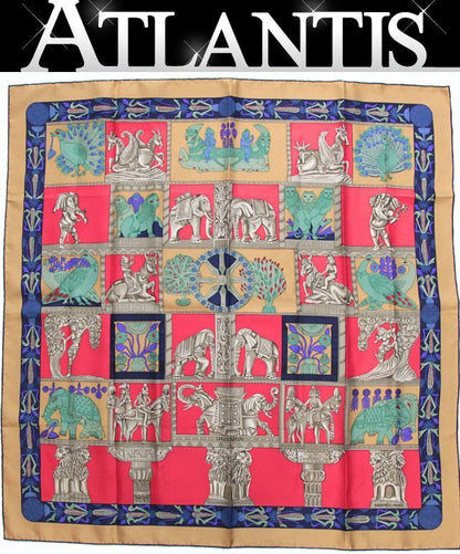 HERMES Carré 90 "TORANA" Silk Scarf Red Size ONE SIZE