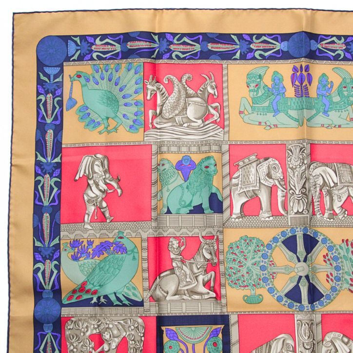 HERMES Carré 90 "TORANA" Silk Scarf Red Size ONE SIZE