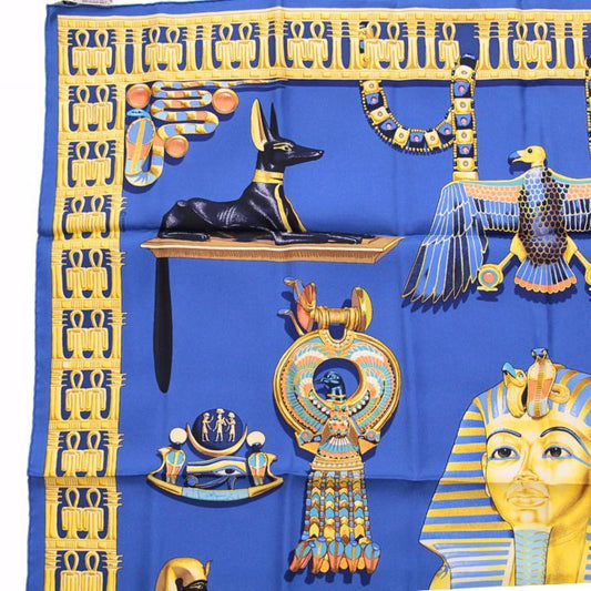 HERMES Tutankhamun Carré 90 Silk Scarf Blue Size ONE SIZE