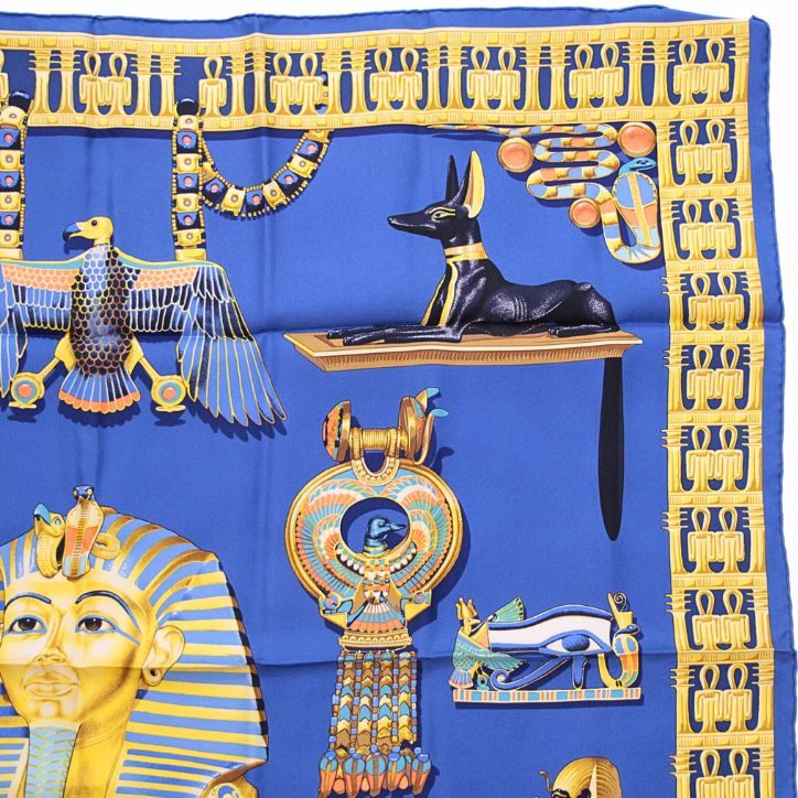 HERMES Tutankhamun Carré 90 Silk Scarf Blue Size ONE SIZE