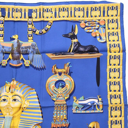 HERMES Tutankhamun Carré 90 Silk Scarf Blue Size ONE SIZE