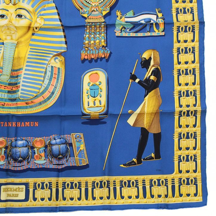 HERMES Tutankhamun Carré 90 Silk Scarf Blue Size ONE SIZE