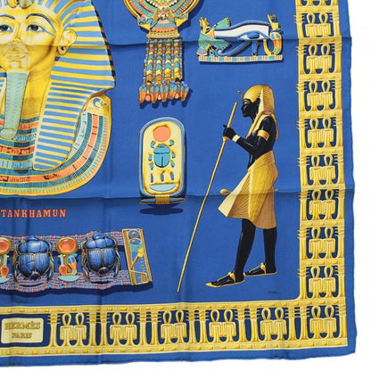 HERMES Tutankhamun Carré 90 Silk Scarf Blue Size ONE SIZE