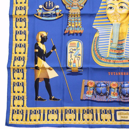 HERMES Tutankhamun Carré 90 Silk Scarf Blue Size ONE SIZE