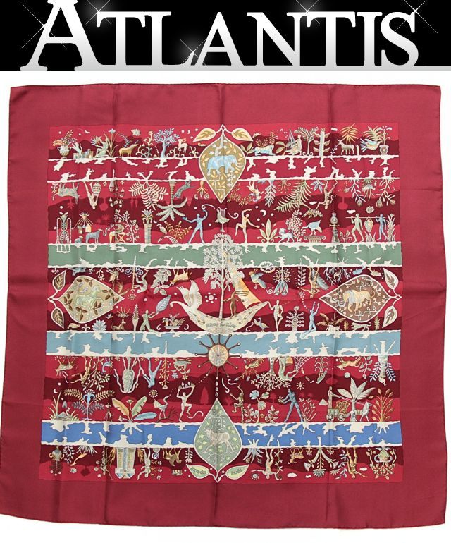 HERMES Carré 90 "River fertiles" Scarf Red Size ONE SIZE