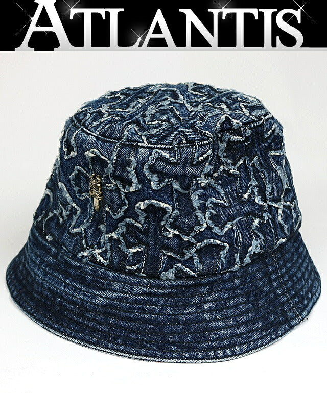 CHROME HEARTS CHUM Denim Cross Patch Bucket Hat Blue Size S