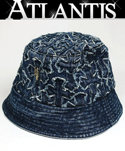 CHROME HEARTS CHUM Denim Cross Patch Bucket Hat Blue Size S