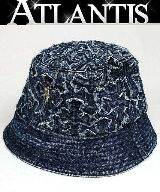 CHROME HEARTS CHUM Denim Cross Patch Bucket Hat Blue Size S