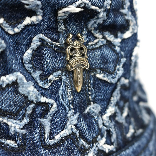 CHROME HEARTS CHUM Denim Cross Patch Bucket Hat Blue Size S