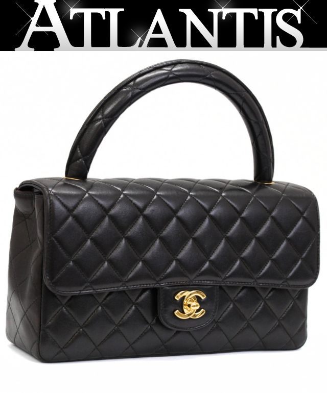 CHANEL Matelassé Top Handle Handbag Black Size ONE SIZE