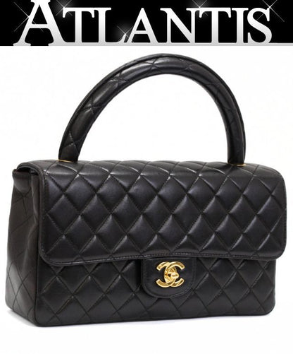 CHANEL Matelassé Top Handle Handbag Black Size ONE SIZE