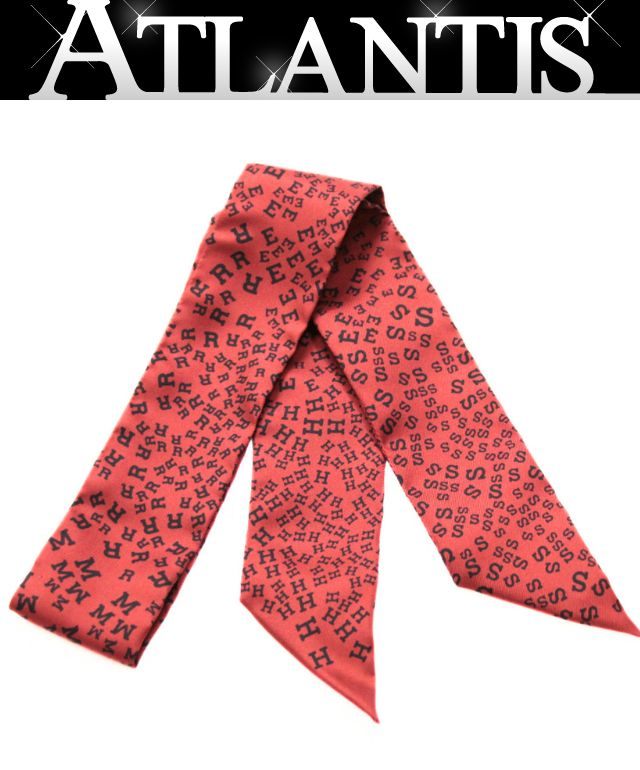 HERMES Alphabet Logo Silk Twilly Scarf Red