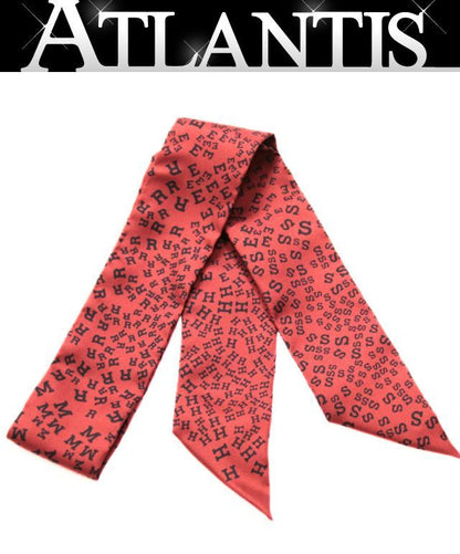 HERMES Alphabet Logo Silk Twilly Scarf Red