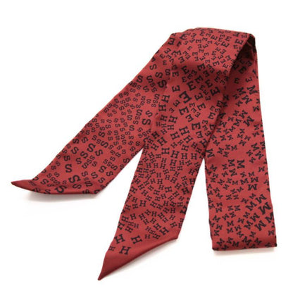 HERMES Alphabet Logo Silk Twilly Scarf Red