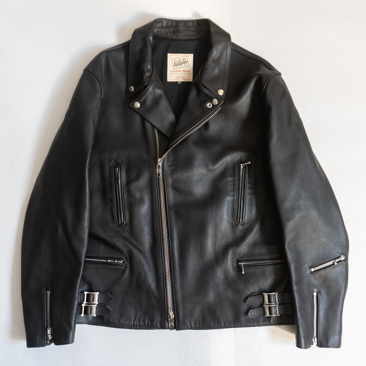 666 triple six 50 UK Steerhide Double Rider Riders Jacket Size 50