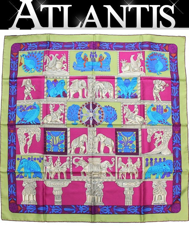 HERMES Torana Carré 90 Silk Scarf Green Size ONE SIZE
